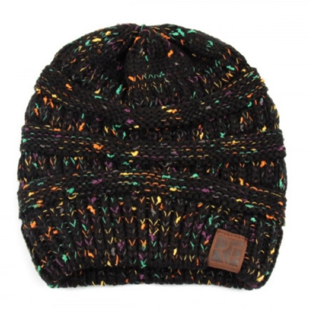 Black confetti beanie hat